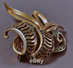 Ancient vermeil brooch gold on solid silver marcasites silver carved brooch