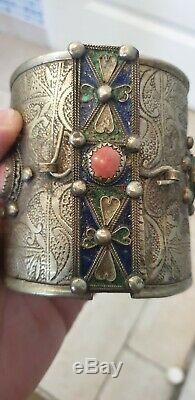 Ankle Bracelet Kabyle Berber Old Silver And Red Coral 200 Grs