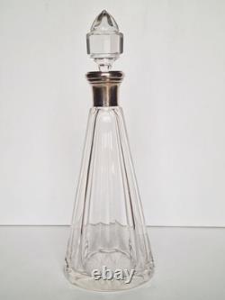 Antique 19th-Century Flat-Ribbed Cut Crystal Decanter with Solid Silver Neck