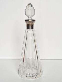 Antique 19th-Century Flat-Ribbed Cut Crystal Decanter with Solid Silver Neck