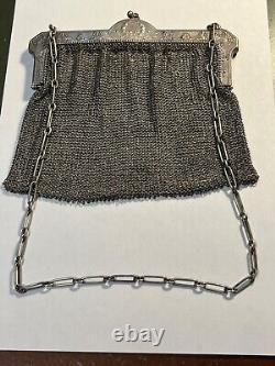 Antique 19th Century Solid Silver Ball Bag Chain Mail (135-3/A154)