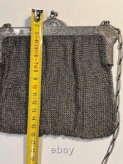 Antique 19th Century Solid Silver Ball Bag Chain Mail (135-3/A154)