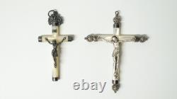 Antique 2 mother-of-pearl communion crosses in solid silver, Christian religion, 19th-20th century