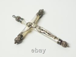 Antique 2 mother-of-pearl communion crosses in solid silver, Christian religion, 19th-20th century