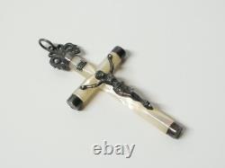 Antique 2 mother-of-pearl communion crosses in solid silver, Christian religion, 19th-20th century