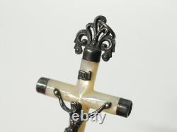 Antique 2 mother-of-pearl communion crosses in solid silver, Christian religion, 19th-20th century