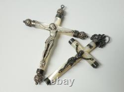 Antique 2 mother-of-pearl communion crosses in solid silver, Christian religion, 19th-20th century