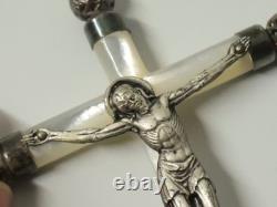 Antique 2 mother-of-pearl communion crosses in solid silver, Christian religion, 19th-20th century