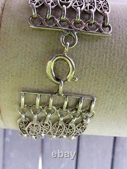 Antique 6-row olive link bracelet with filigree in solid silver