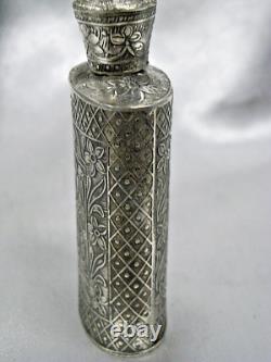 'Antique 800 Solid Silver Snuffbox Perfume Bottle Flask Silver Bottle'