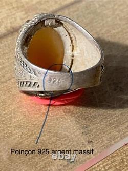 Antique Afghan Ring, 20th Century, Solid Silver, Carnelian, Intaglio Scorpion