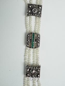 Antique Art Deco Bracelet Fine Pearls Solid Silver