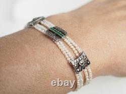 Antique Art Deco Bracelet Fine Pearls Solid Silver