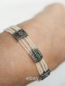 Antique Art Deco Bracelet Fine Pearls Solid Silver