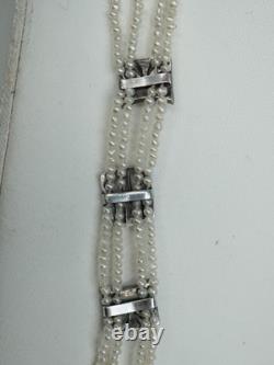 Antique Art Deco Bracelet Fine Pearls Solid Silver