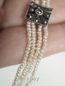 Antique Art Deco Bracelet Fine Pearls Solid Silver