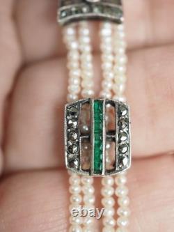 Antique Art Deco Bracelet Fine Pearls Solid Silver