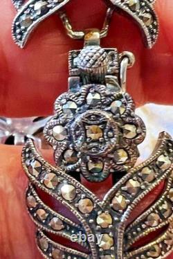 Antique Art Deco Bracelet with Marcasites in Solid Silver 925 Leaf Hallmarks