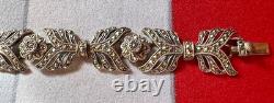 Antique Art Deco Bracelet with Marcasites in Solid Silver 925 Leaf Hallmarks