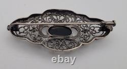 Antique Art Deco Silver and Gold Brooch with Central Onyx & Marcasites # D7