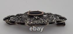 Antique Art Deco Silver and Gold Brooch with Central Onyx & Marcasites # D7