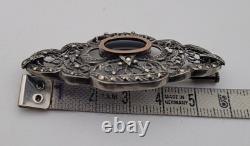 Antique Art Deco Silver and Gold Brooch with Central Onyx & Marcasites # D7