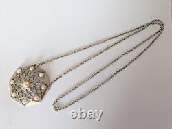 Antique Art Deco Sterling Silver Necklace with Cultured Pearls, 1930s, Star Marcasites