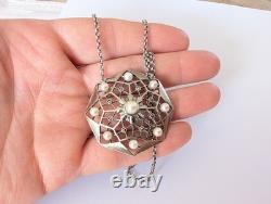 Antique Art Deco Sterling Silver Necklace with Cultured Pearls, 1930s, Star Marcasites