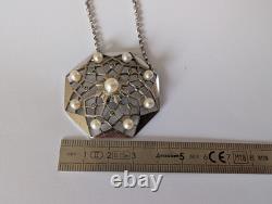 Antique Art Deco Sterling Silver Necklace with Cultured Pearls, 1930s, Star Marcasites