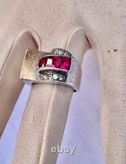 Antique Art Deco Tank Ring in Solid Silver/Vermeil & Stones to Identify Size T59/60