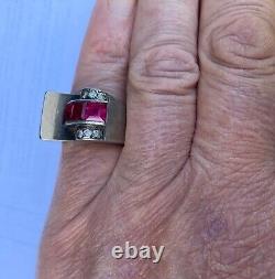 Antique Art Deco Tank Ring in Solid Silver/Vermeil & Stones to Identify Size T59/60