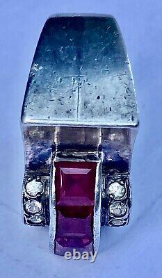Antique Art Deco Tank Ring in Solid Silver/Vermeil & Stones to Identify Size T59/60
