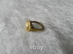 Antique Art Deco signet ring in solid silver and gold / vermeil, size 52