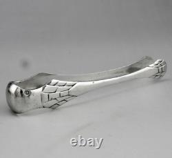 Antique Art Deco solid silver sugar tongs, Minerva first standard