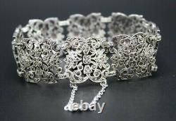 Antique Art Nouveau Cuff Bracelet from the 19th Century in Solid Silver Set with Marcasites