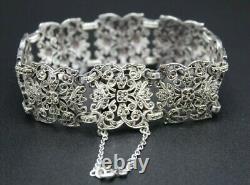 Antique Art Nouveau Cuff Bracelet from the 19th Century in Solid Silver Set with Marcasites