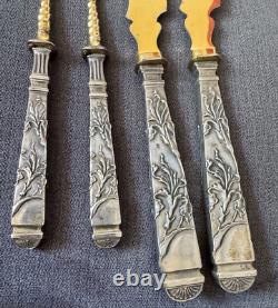Antique Art Nouveau Cutlery Set, Handle in Solid Silver Mark 800
