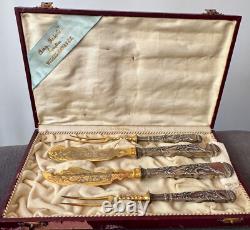 Antique Art Nouveau Cutlery Set, Handle in Solid Silver Mark 800
