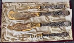 Antique Art Nouveau Cutlery Set, Handle in Solid Silver Mark 800