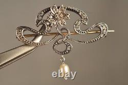 Antique Art Nouveau Gold and Solid Silver Diamond Brooch