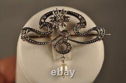Antique Art Nouveau Gold and Solid Silver Diamond Brooch