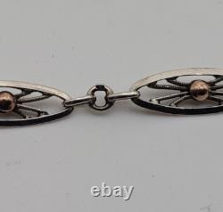 Antique Art Nouveau Pocket Watch Chain Solid Silver & 18K Gold # K4