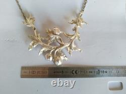 Antique Art Nouveau Solid Silver Floral Pectoral Necklace 1900