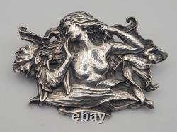 Antique Art Nouveau Sterling Silver Nymph Woman Flower Pendant Brooch #F5