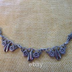 Antique Art Nouveau necklace in solid 830 silver, Scandinavian floral vintage jewelry