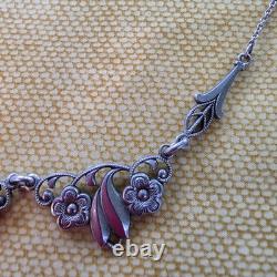 Antique Art Nouveau necklace in solid 830 silver, Scandinavian floral vintage jewelry