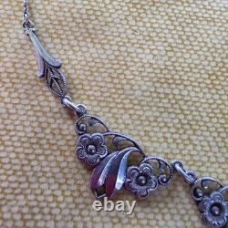 Antique Art Nouveau necklace in solid 830 silver, Scandinavian floral vintage jewelry