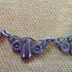 Antique Art Nouveau necklace in solid 830 silver, Scandinavian floral vintage jewelry