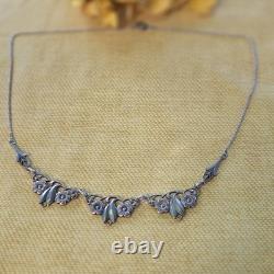 Antique Art Nouveau necklace in solid 830 silver, Scandinavian floral vintage jewelry