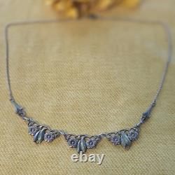 Antique Art Nouveau necklace in solid 830 silver, Scandinavian floral vintage jewelry